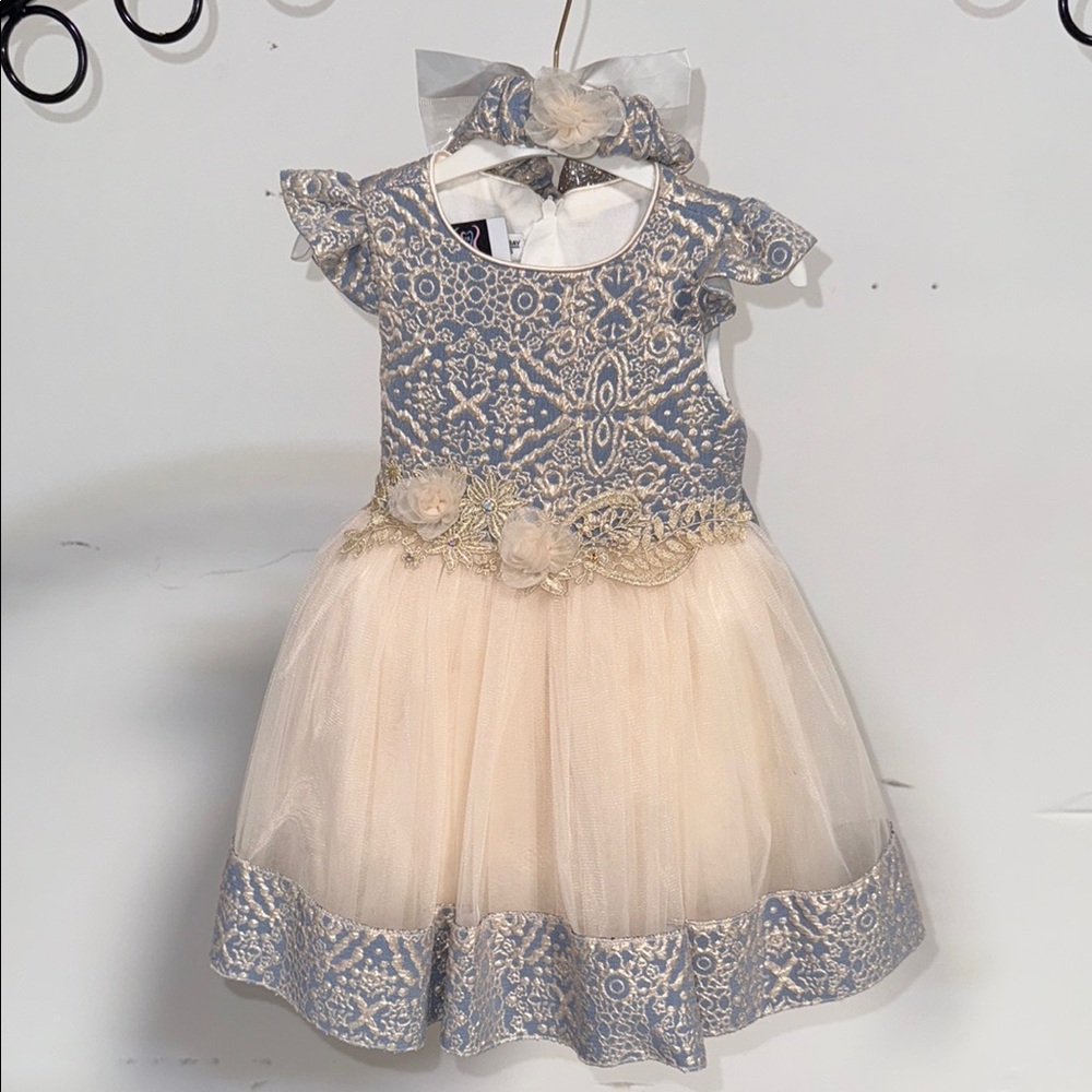 Charming Blue and Cream Dress with Bow plus matching shoes!